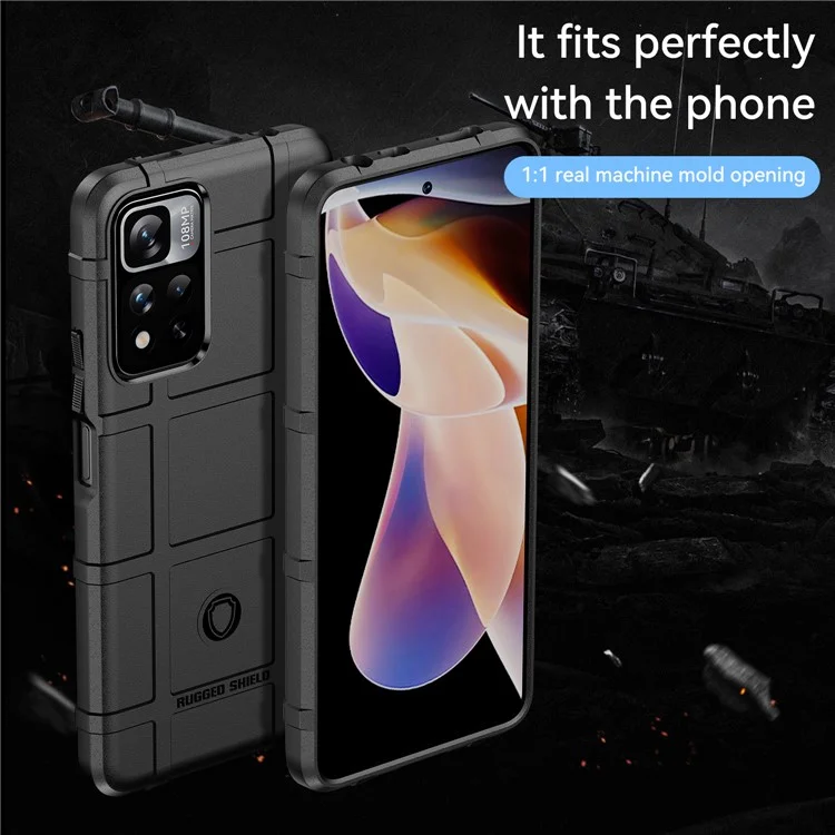 Anti-scratch Phone Case Rugged Square Grid Design Thickened TPU Phone Back Cover for Xiaomi Redmi Note 11 Pro 5G (China) (MediaTek)/Note 11 Pro+ 5G - Black