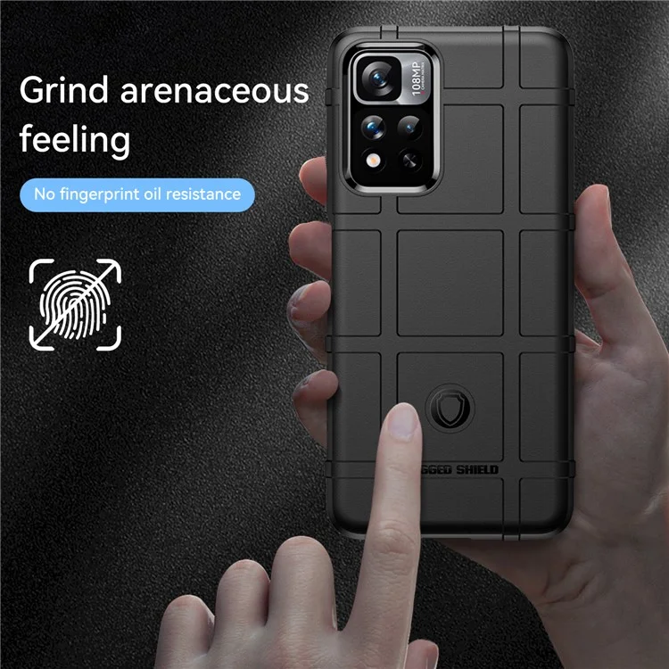 Anti-scratch Phone Case Rugged Square Grid Design Thickened TPU Phone Back Cover for Xiaomi Redmi Note 11 Pro 5G (China) (MediaTek)/Note 11 Pro+ 5G - Black