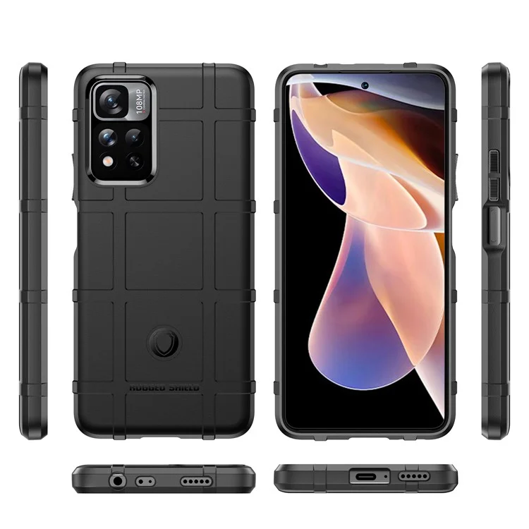 Anti-scratch Phone Case Rugged Square Grid Design Thickened TPU Phone Back Cover for Xiaomi Redmi Note 11 Pro 5G (China) (MediaTek)/Note 11 Pro+ 5G - Black