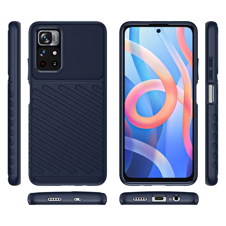 Pour Xiaomi Redmi Note 11 5G (Chine) (MediaTek)/Note 11T 5G/Note 11S 5G Thunder Series Mobile Phone Shell Twill Design Thickened TPU Shockproof Anti-Scratch Protective Cover Case - Bleu
