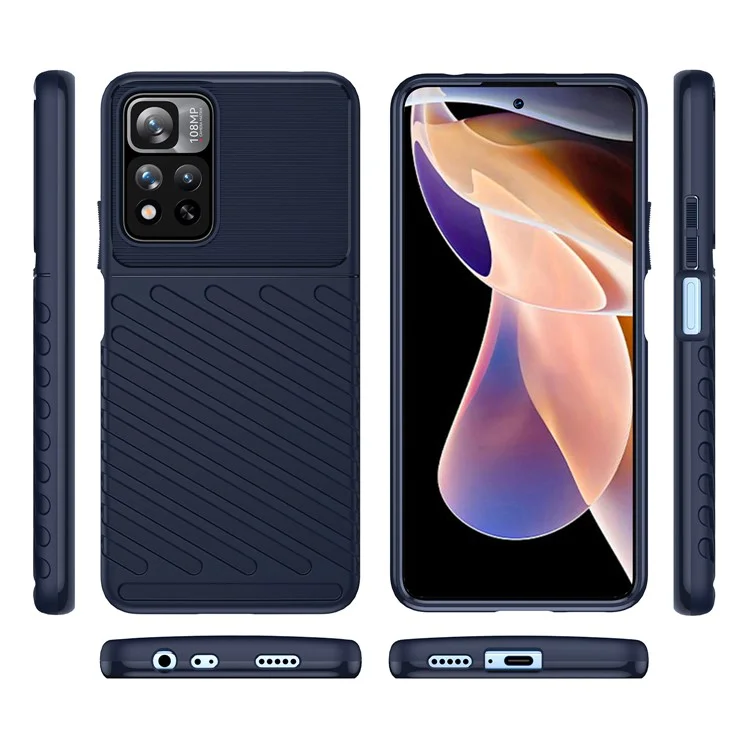 Serie Thunder Textura Sembrada Anti-dingprint Soft TPU TPU Choque de Protección Anti-stratch Anti-Scratch Para Xiaomi Redmi Note 11 Pro 5G (China) (mediatek)/nota 11 Pro+ 5G - Azul