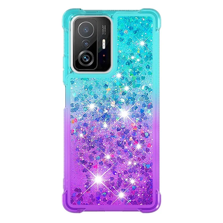 Gradiente QuickSand Série Liquid Flowing Sparkle Anti-Fall Anti-Resistente TPU Case Telefone Caixa Para Xiaomi 11T / 11T Pro - Céu Azul / Roxo