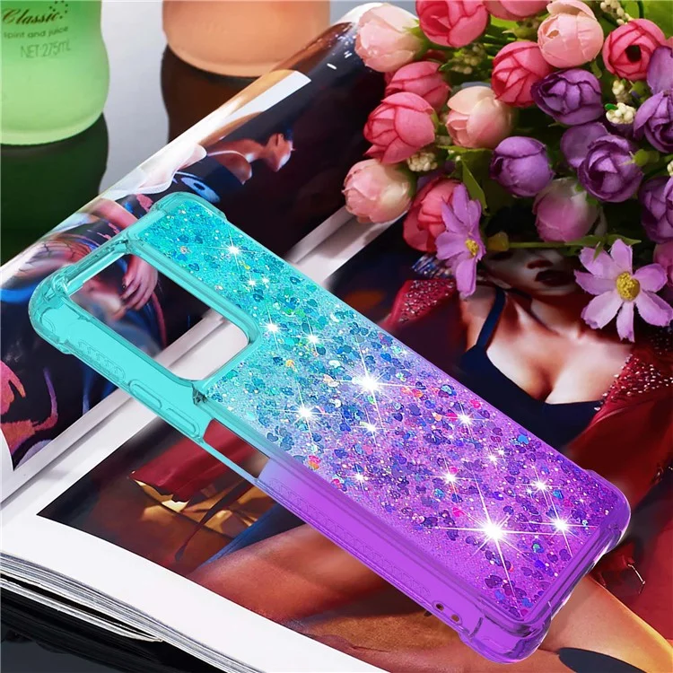 Gradient Quicksand Series Liquid Flowing Sparkle Anti-fall Anti-resistant Soft TPU Phone Case Shell for Xiaomi 11T/11T Pro - Sky Blue/Purple