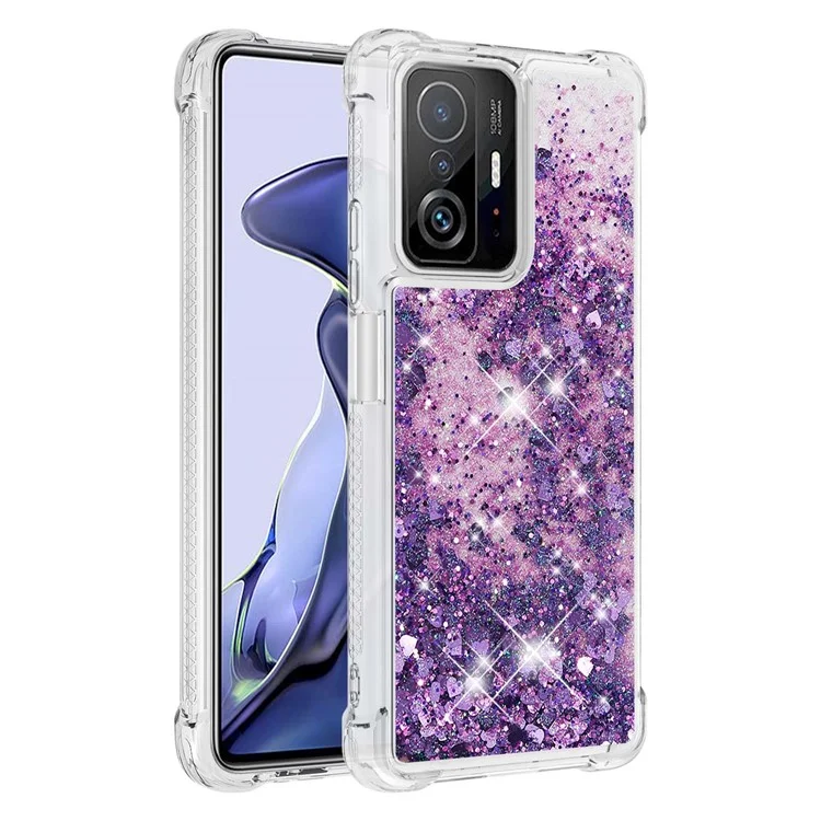Farbenfrohe Quicksand-Serie fließende flüssige schwimmende weiche TPU-Handyhülle für Xiaomi 11T / 11T Pro - Lila Herzen