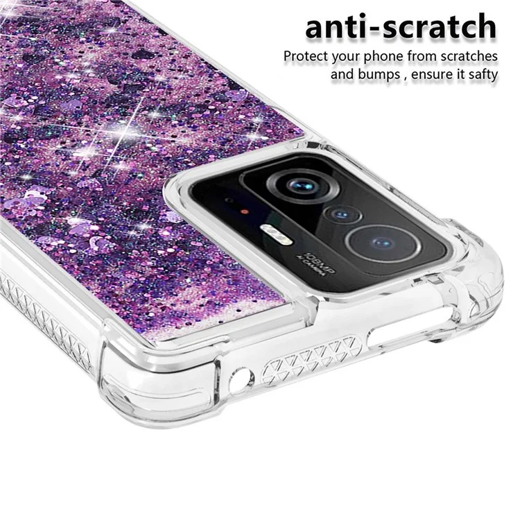 Farbenfrohe Quicksand-Serie fließende flüssige schwimmende weiche TPU-Handyhülle für Xiaomi 11T / 11T Pro - Lila Herzen