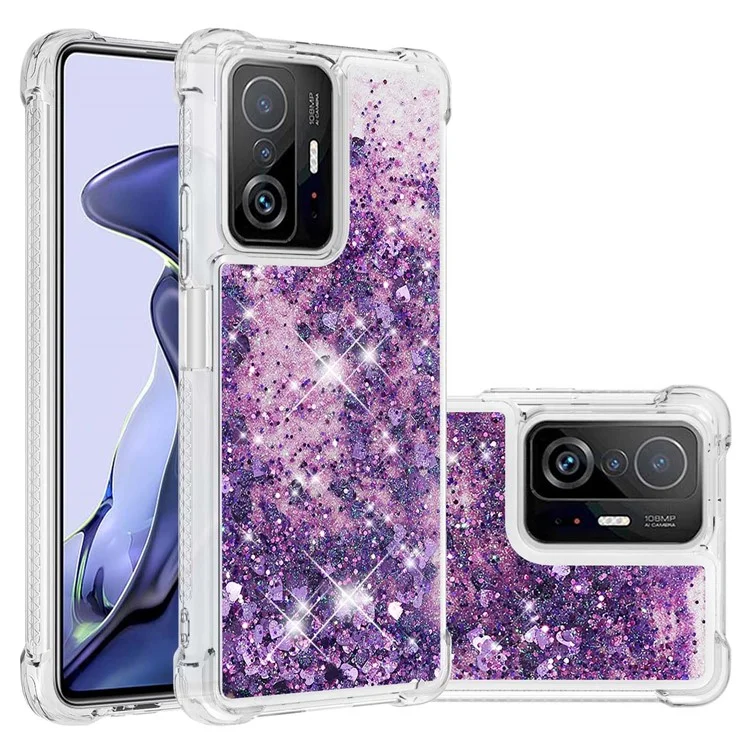 Colorful QuickSand Series Flowing Liquid Liquid Floating TPU Cassa Del Telefono TPU Per Xiaomi 11T / 11t Pro. - Cuori Viola Scuro