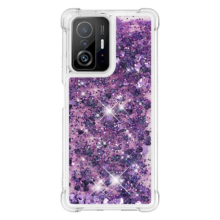 Colorful QuickSand Series Flowing Liquid Liquid Floating TPU Cassa Del Telefono TPU Per Xiaomi 11T / 11t Pro. - Cuori Viola Scuro