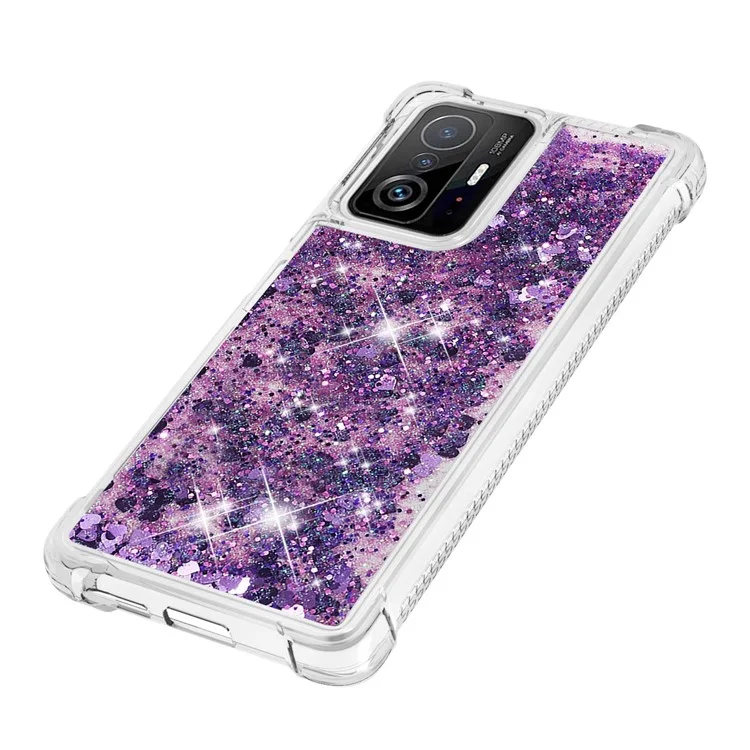 Farbenfrohe Quicksand-Serie fließende flüssige schwimmende weiche TPU-Handyhülle für Xiaomi 11T / 11T Pro - Lila Herzen