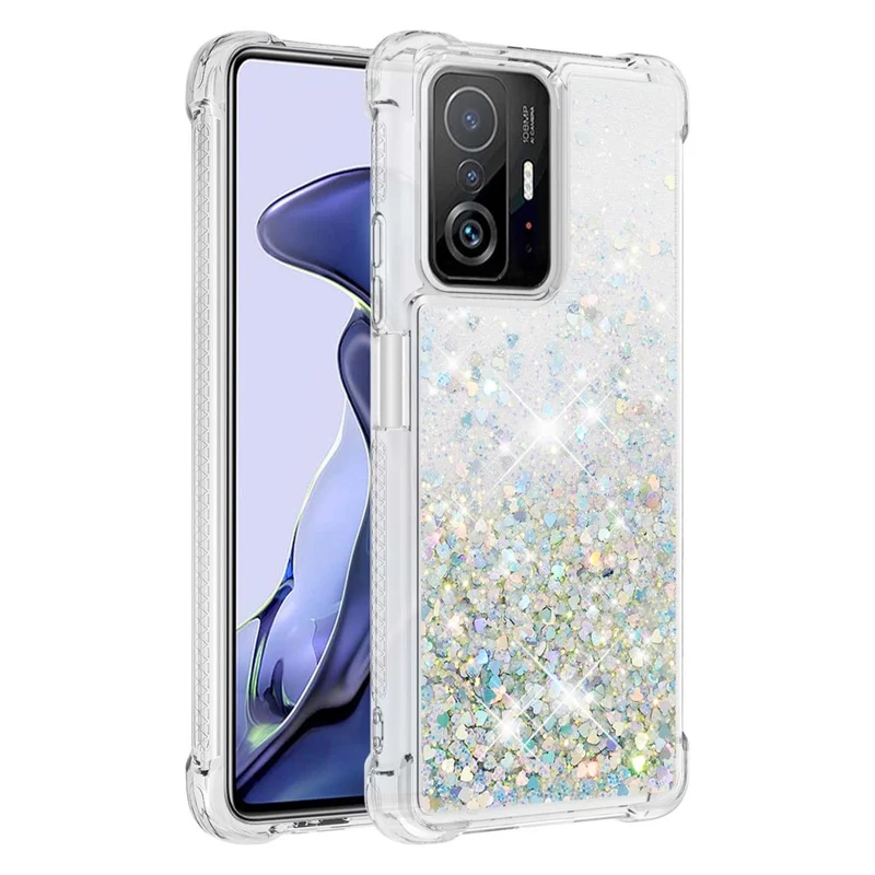 Colorful Quicksand Series Flowing Liquid Floating Soft TPU Phone Case for Xiaomi 11T / 11T Pro - Silver Hearts