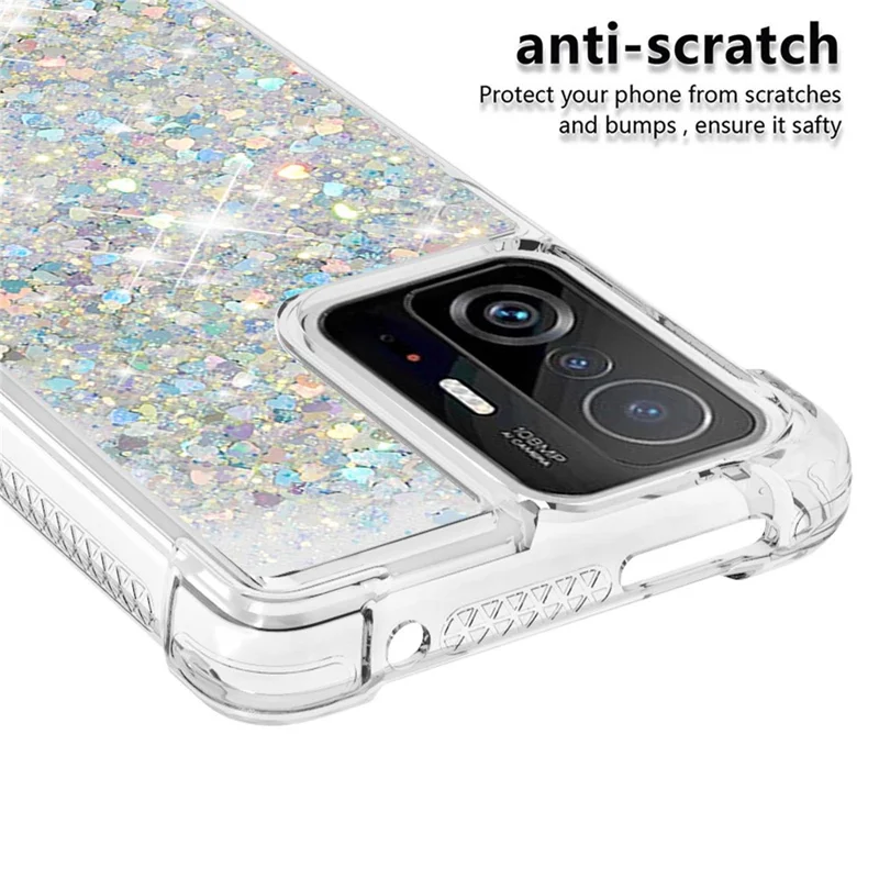 Colorful Quicksand Series Flowing Liquid Floating Soft TPU Phone Case for Xiaomi 11T / 11T Pro - Silver Hearts