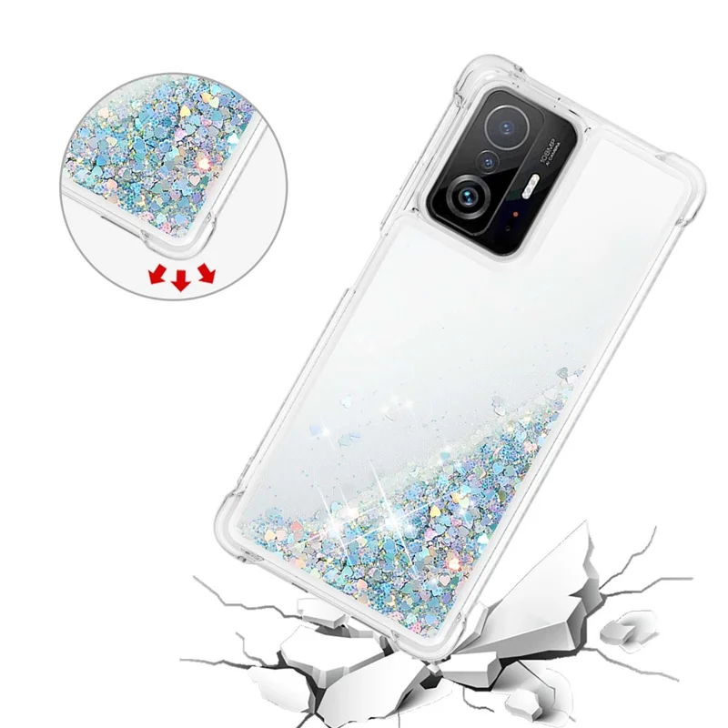 Colorful Quicksand Series Flowing Liquid Floating Soft TPU Phone Case for Xiaomi 11T / 11T Pro - Silver Hearts