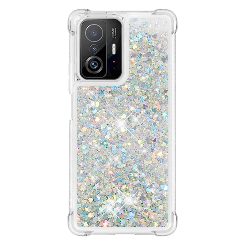 Colorful Quicksand Series Flowing Liquid Floating Soft TPU Phone Case for Xiaomi 11T / 11T Pro - Silver Hearts