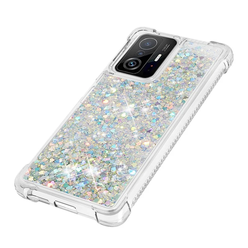 Colorful Quicksand Series Flowing Liquid Floating Soft TPU Phone Case for Xiaomi 11T / 11T Pro - Silver Hearts