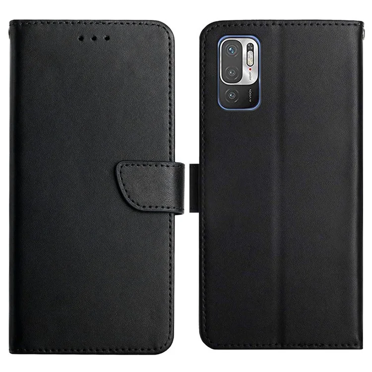 Verstellbarer Stand Wallet Echtes Leder Nappa Textur Telefonabdeckungsschale Für Xiaomi POCO M3 PRO 4G / 5G / Redmi Anmerkung 10 5g / Redmi Anmerkung 10T 5G - Schwarz