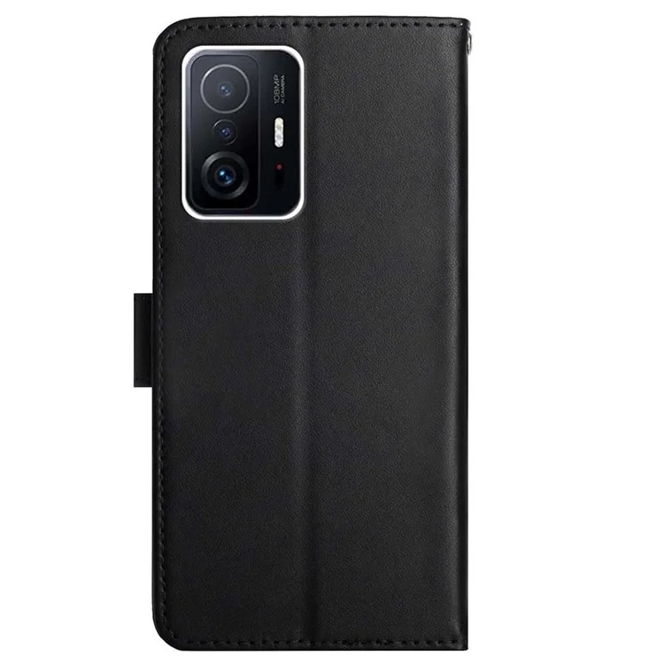 Wallet Stand Design Nappa Textur Stoßabsorption Echtes Leder Handyhülle für Xiaomi 11T/11T Pro - Schwarz