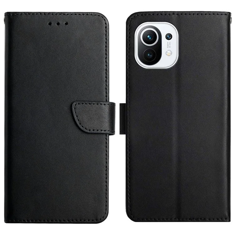 Nappa Texture Genuine Case Wallet Stand Stand Pagine Della Copertura Per Telefono Per Xiaomi Mi 11 Lite 4G/5G/11 Lite 5G NE - Nero