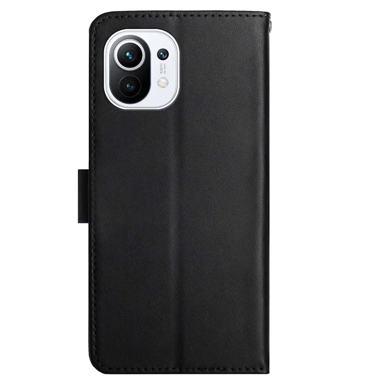 Nappa Texture Genuine Case Wallet Stand Stand Pagine Della Copertura Per Telefono Per Xiaomi Mi 11 Lite 4G/5G/11 Lite 5G NE - Nero