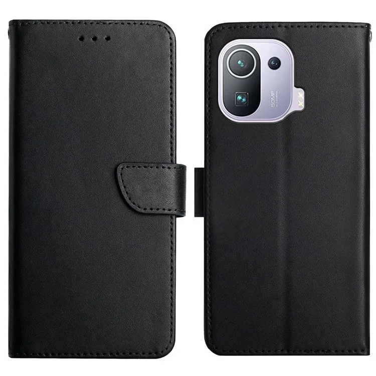 Caso de Textura Nappa Coloque Magnético Carteira do Suporte de Outono Capa de Couro Genuíno Para Xiaomi Mi 11 Pro - Preto
