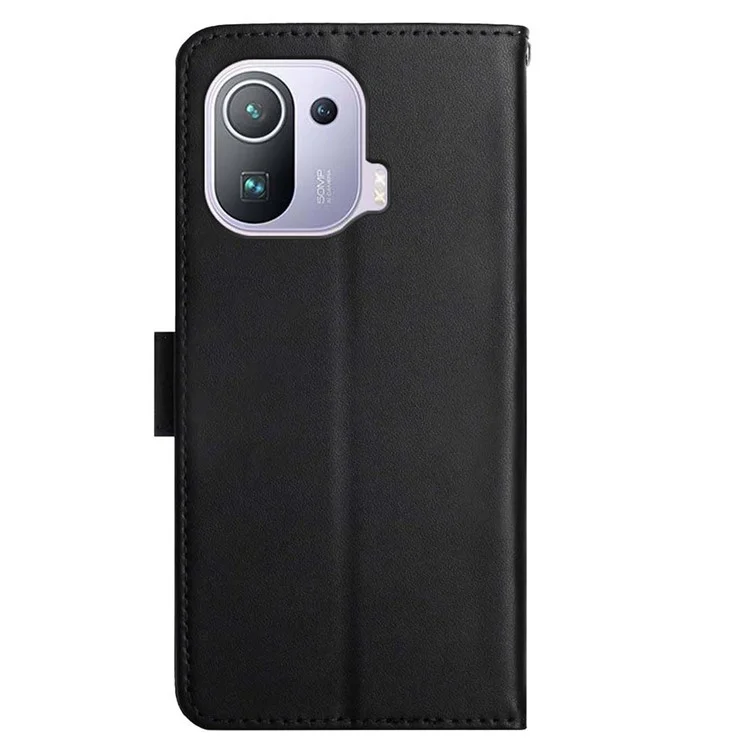 Caso de Textura Nappa Coloque Magnético Carteira do Suporte de Outono Capa de Couro Genuíno Para Xiaomi Mi 11 Pro - Preto