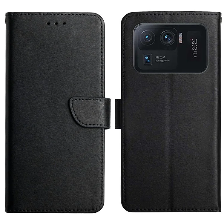 Fully Wrapped Nappa Texture Case Magnetic Clasp Wallet Genuine Leather Phone Case with Stand for Xiaomi Mi 11 Ultra - Black