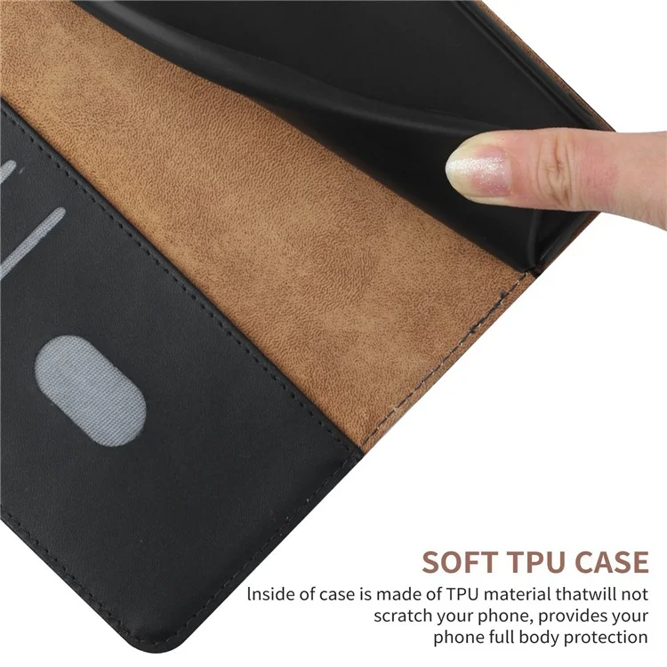 Anti-drop Nappa Texture Genuine Leather Outer Cover + Soft TPU Inner Shell Solid Color Stand Case with Wallet Feature for Xiaomi Redmi 9 - Black