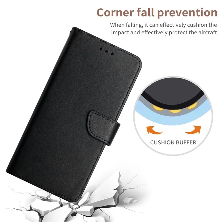 Anti-drop Nappa Texture Genuine Leather Outer Cover + Soft TPU Inner Shell Solid Color Stand Case with Wallet Feature for Xiaomi Redmi 9 - Black