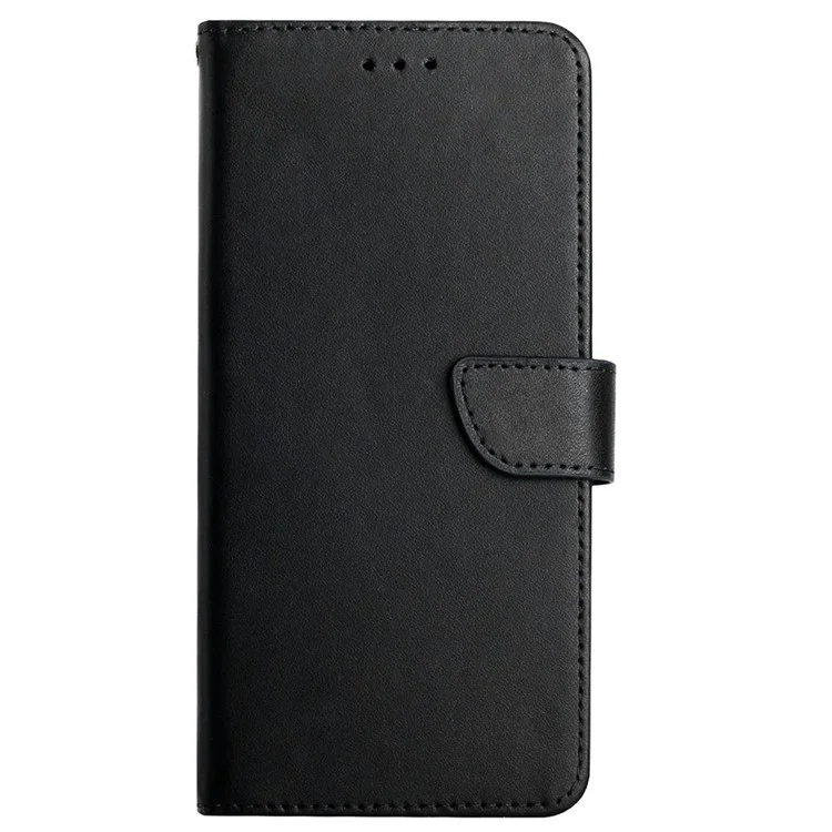 Anti-drop Nappa Texture Genuine Leather Outer Cover + Soft TPU Inner Shell Solid Color Stand Case with Wallet Feature for Xiaomi Redmi 9 - Black