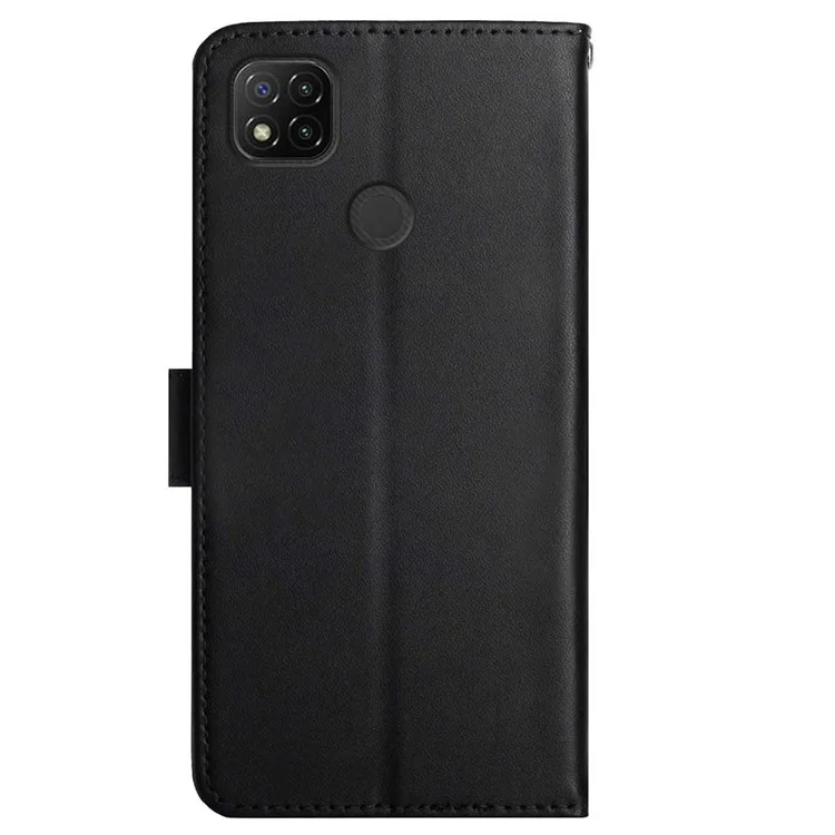 Textura Nappa Color Sólido Cubierta Externa de Cuero Genuino + TPU Suave TPU Inner Shell Stand Spone Billet Case Para Xiaomi Redmi 9C/Redmi 9C NFC - Negro