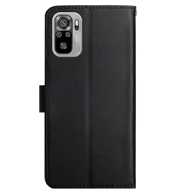 Nappa Texture Solid Color Horizontal Stand Wallet Case Genuine Leather Outer Cover + Soft TPU Inner Shell for Xiaomi Poco M5s 4G / Redmi Note 10 4G / Redmi Note 10S 4G - Black