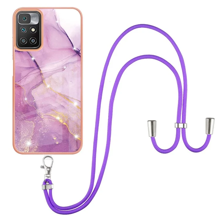 For Xiaomi Redmi Note 11 4G (Mediatek) / 10 4G (2021) / 10 2022 4G / 10 Prime Case with Shoulder Strap IMD IML Flower Pattern TPU Back Cover - Purple 001