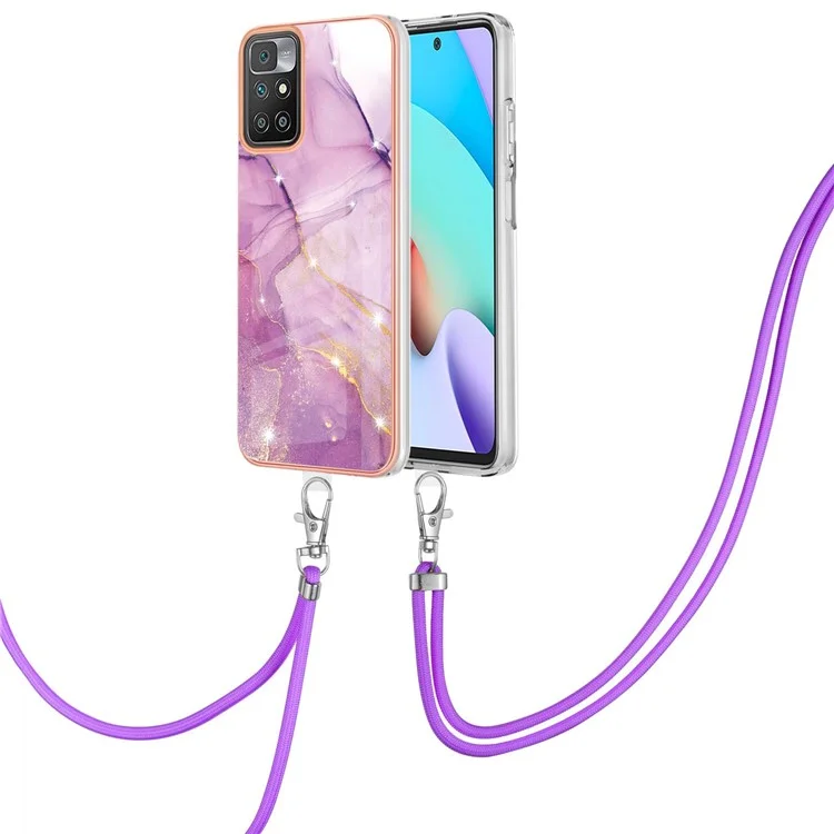 For Xiaomi Redmi Note 11 4G (Mediatek) / 10 4G (2021) / 10 2022 4G / 10 Prime Case with Shoulder Strap IMD IML Flower Pattern TPU Back Cover - Purple 001