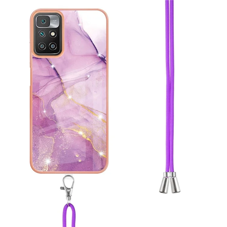 For Xiaomi Redmi Note 11 4G (Mediatek) / 10 4G (2021) / 10 2022 4G / 10 Prime Case with Shoulder Strap IMD IML Flower Pattern TPU Back Cover - Purple 001