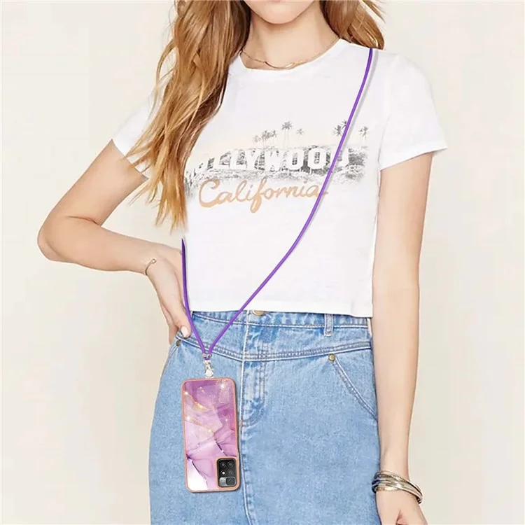 For Xiaomi Redmi Note 11 4G (Mediatek) / 10 4G (2021) / 10 2022 4G / 10 Prime Case with Shoulder Strap IMD IML Flower Pattern TPU Back Cover - Purple 001