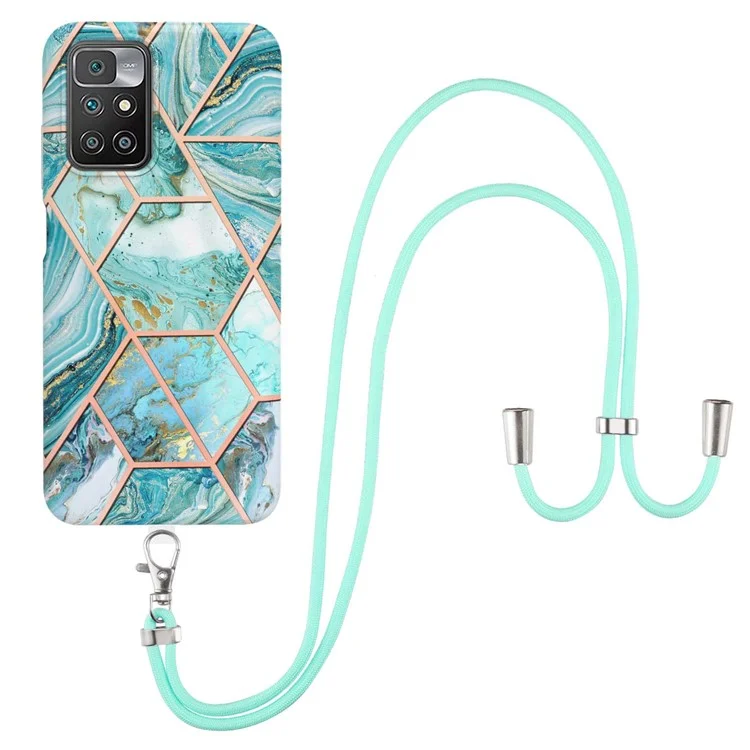 Capa Traseira de TPU Macio com Padrão de Mármore de 2,0 mm de Espessura, Ultrafina, de Dupla Face, com Revestimento Eletrolítico e Alça de Ombro para Xiaomi Redmi Note 11 4G (MediaTek)/10 4G (2021)/10 2022 4G/10 Prime - Azul
