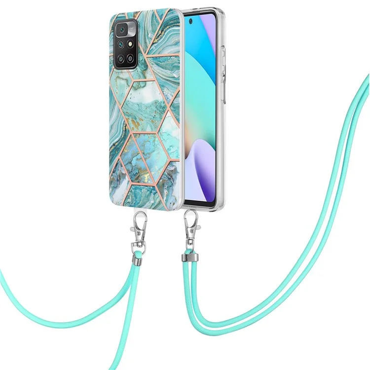 Capa Traseira de TPU Macio com Padrão de Mármore de 2,0 mm de Espessura, Ultrafina, de Dupla Face, com Revestimento Eletrolítico e Alça de Ombro para Xiaomi Redmi Note 11 4G (MediaTek)/10 4G (2021)/10 2022 4G/10 Prime - Azul