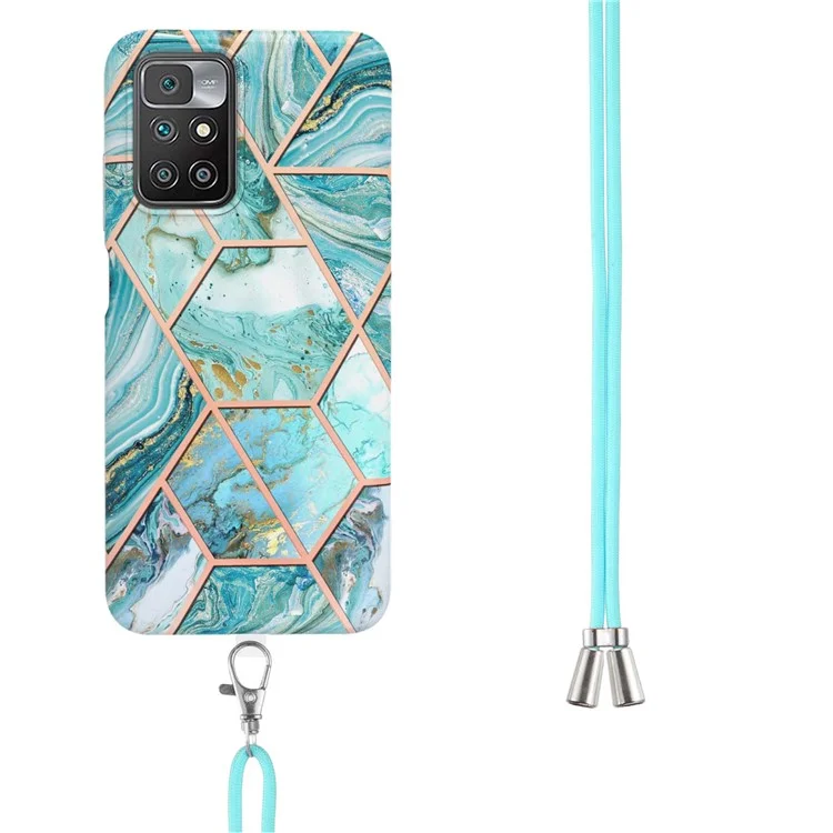 Capa Traseira de TPU Macio com Padrão de Mármore de 2,0 mm de Espessura, Ultrafina, de Dupla Face, com Revestimento Eletrolítico e Alça de Ombro para Xiaomi Redmi Note 11 4G (MediaTek)/10 4G (2021)/10 2022 4G/10 Prime - Azul