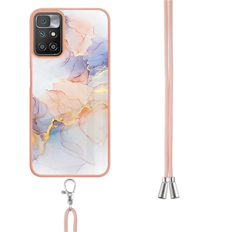 Funda protectora de TPU suave con patrón de flor de mármol, electrochapado, antiarañazos, ligera y delgada, con correa para el hombro, para Xiaomi Redmi Note 11 4G (MediaTek)/10 4G (2021)/10 2022 4G/10 Prime - Milky Way Marble White