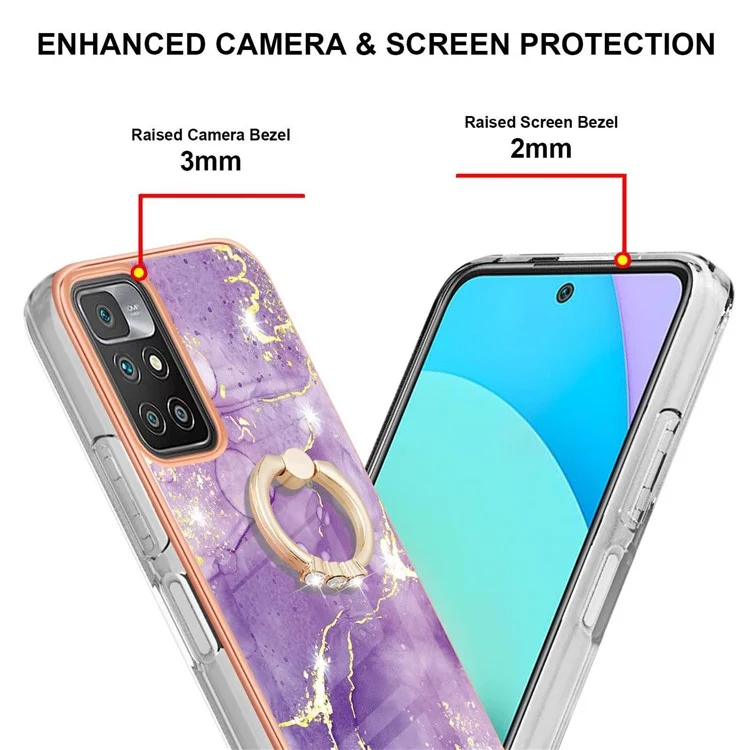 Case with Kickstand Marble Pattern Electroplating TPU Back Cover for Xiaomi Redmi Note 11 4G (Mediatek) / 10 4G (2021) / 10 2022 4G / 10 Prime - Purple 002
