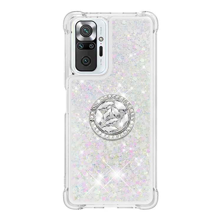 Ring Kickstand Design Sparkling Quicksand Glitter TPU Phone Case Shell for Xiaomi Redmi Note 10 Pro 4G (India)/(Global)/Note 10 Pro Max - Shiny Hearts