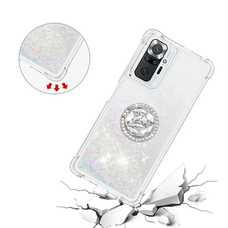 Ring Kickstand Design Sparkling Quicksand Glitter TPU Phone Case Shell for Xiaomi Redmi Note 10 Pro 4G (India)/(Global)/Note 10 Pro Max - Shiny Hearts