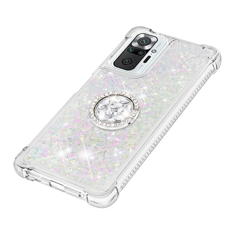 Ring Kickstand Design Sparkling Quicksand Glitter TPU Phone Case Shell for Xiaomi Redmi Note 10 Pro 4G (India)/(Global)/Note 10 Pro Max - Shiny Hearts