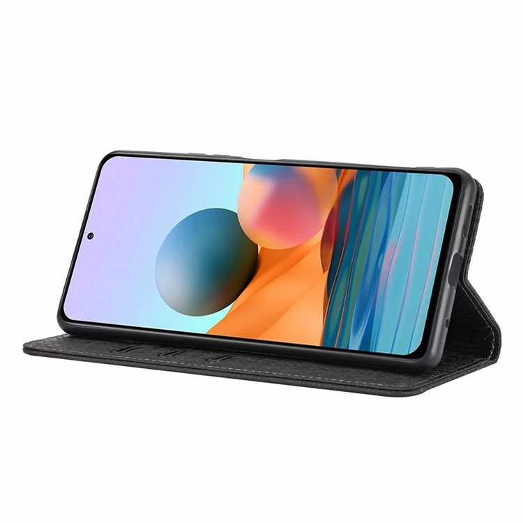 Para Xiaomi Redmi Note 11 5G (China) (MediaTek)/Note 11T 5G/Note 11S 5G Handy Strap Scratch-resistant Woven Texture Stand Wallet Protective Leather Cover Case - Negro