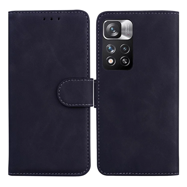 Solid Color Magnetic Clasp Phone Cover PU Leather Wallet Flip Case with Stand for Xiaomi Redmi Note 11 Pro 5G (China) (MediaTek)/11 Pro+ 5G - Black