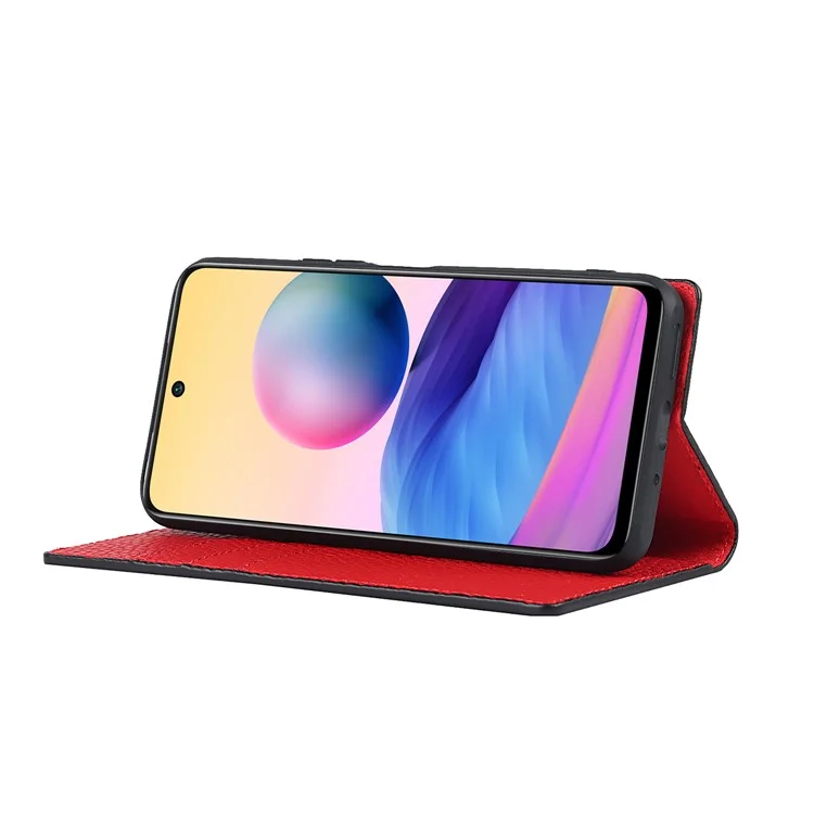 Litchi Haut Echtes Leder-telefonabdeckungsabdeckung Anti-fall-ständer Design Telefonhülle Mit Handgelenkriemen Für Xiaomi Redmi Note 10 JE - Schwarz