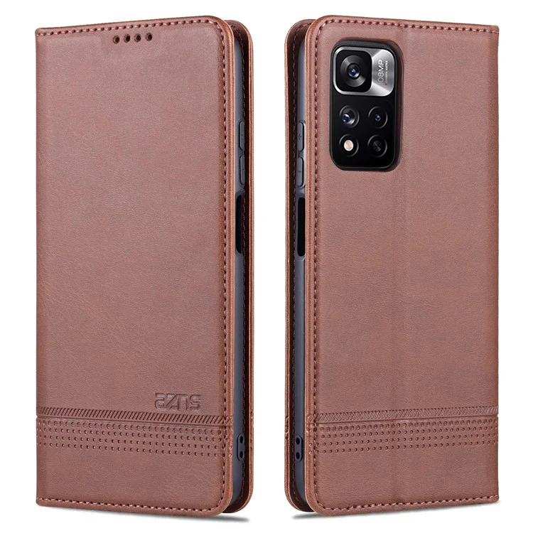 AZNS Anti-fall-fall Gut Geschützt, Automatisch Absorbiertes Brieftaschen-design PU Leder Telefon Stand Cover-hülle Für Xiaomi Redmi Note 11 Pro 5G (China) (mediatek)/11 Pro+ 5G - Kaffee