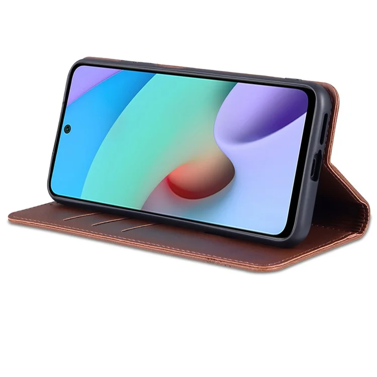 AZNS Anti-fall Well-protected Auto-absorbed Wallet Design PU Leather Phone Stand Cover Case for Xiaomi Redmi Note 11 Pro 5G (China) (MediaTek)/11 Pro+ 5G - Coffee