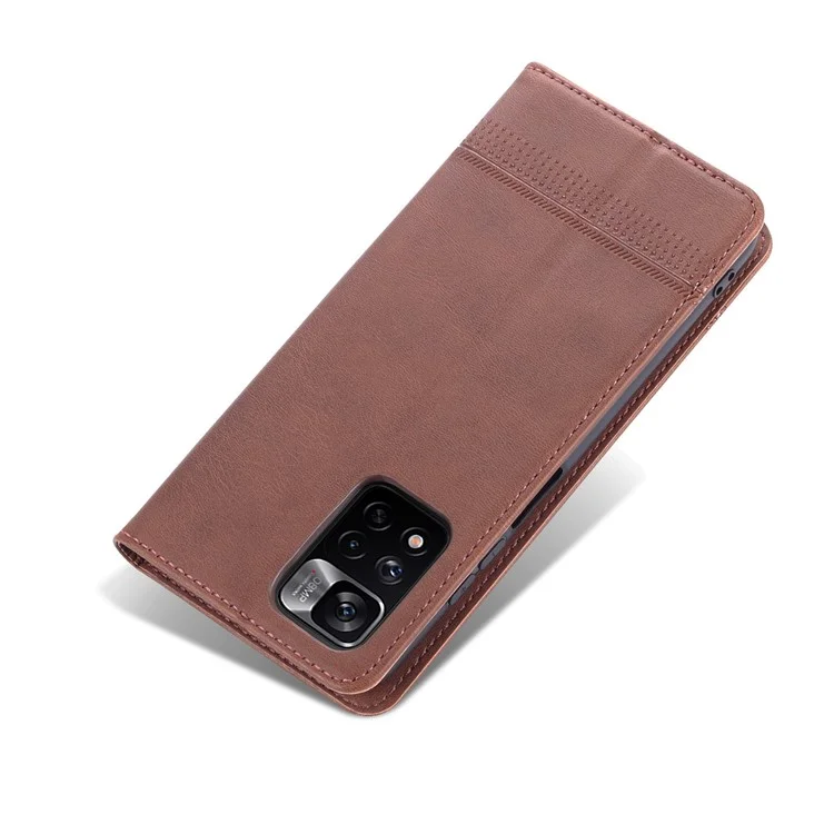 AZNS Anti-fall-fall Gut Geschützt, Automatisch Absorbiertes Brieftaschen-design PU Leder Telefon Stand Cover-hülle Für Xiaomi Redmi Note 11 Pro 5G (China) (mediatek)/11 Pro+ 5G - Kaffee