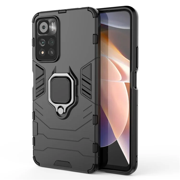 Anello Supporto Kickstand Flessibile TPU + Custodia Protettiva Antiurto in PC Rigido per Xiaomi Redmi Note 11 Pro 5G (Cina) (MediaTek)/11 Pro+ 5G - Nero