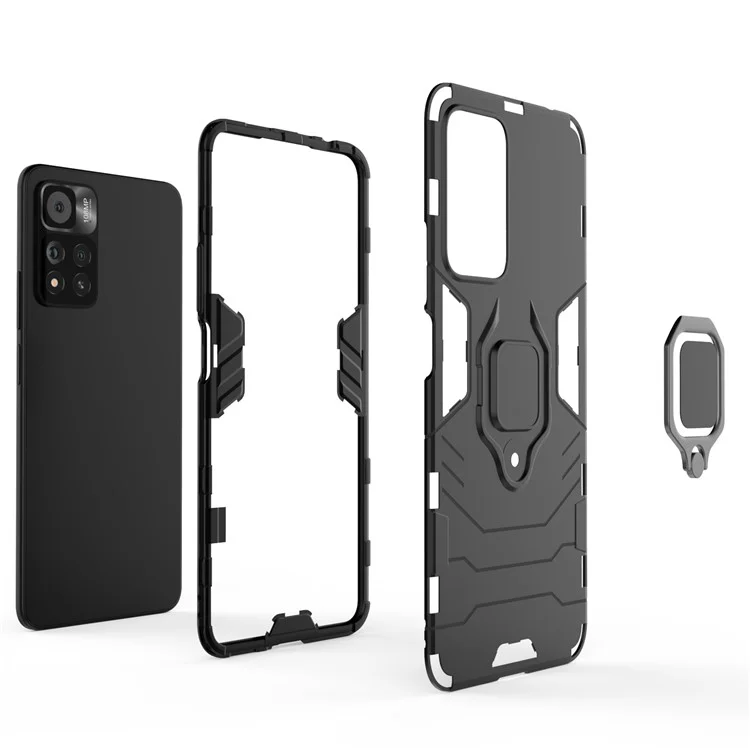 Anello Supporto Kickstand Flessibile TPU + Custodia Protettiva Antiurto in PC Rigido per Xiaomi Redmi Note 11 Pro 5G (Cina) (MediaTek)/11 Pro+ 5G - Nero