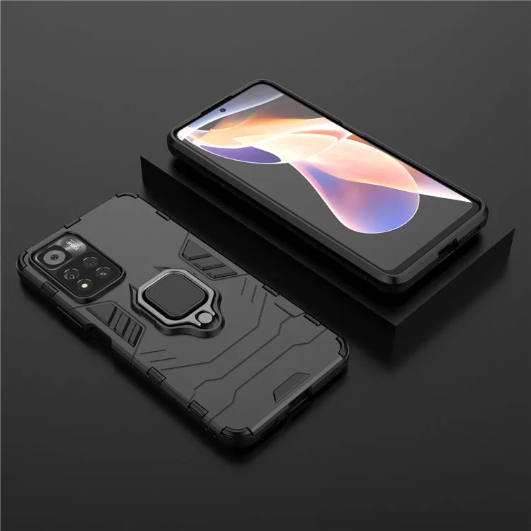 Anello Supporto Kickstand Flessibile TPU + Custodia Protettiva Antiurto in PC Rigido per Xiaomi Redmi Note 11 Pro 5G (Cina) (MediaTek)/11 Pro+ 5G - Nero